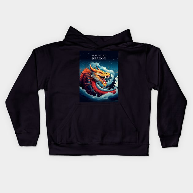 Chinese Dragon: Year of the Dragon, Chinese New Year on a Dark Background Kids Hoodie by Puff Sumo